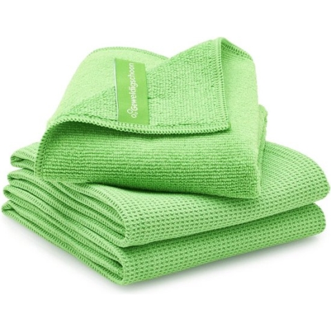 GEWELDIGSCHOON Raamdoekenset met Extra Droogdoek - Voor Streeploze Ramen - 1 Microvezel Schoonmaakdoek en 2 Droogdoeken in Groen, Blauw of Grijs - Beste raamdoeken