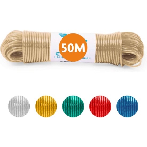 LaundrySpecialist Waslijn - Waslijndraad - Wasdraad - Waslijndraad met stalen kern - 50 meter met stalen kern - Transparant