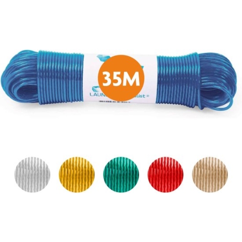 LaundrySpecialist Waslijn - Waslijndraad - Wasdraad - Waslijndraad met stalen kern - 35 meter met stalen kern - Blauw