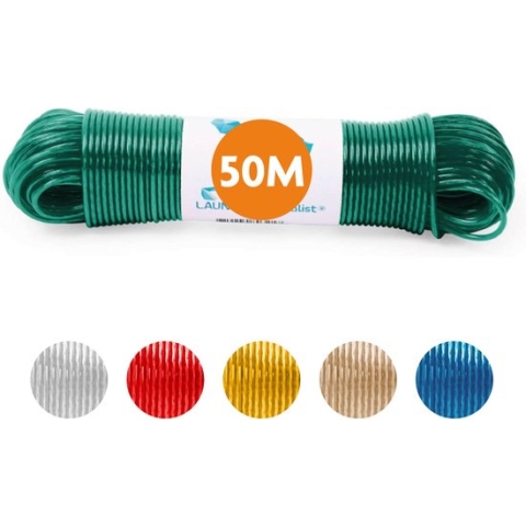 LaundrySpecialist Waslijn - Waslijndraad - Wasdraad - Waslijndraad met stalen kern - 50 meter met stalen kern - Groen