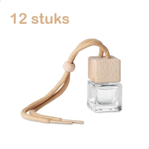 12 stuks Auto Luchtverfrissers - Promopack - Blanco - Klein formaat - Glas/hout - Reeds gevuld - Te Graveren - Ideaal als relatiegeschenk