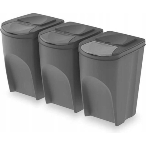 Set van 3x kunststof afvalscheidingsbakken grijs van 35 liter - Scheidingsprullenbakken