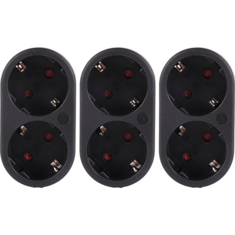 Benson Stopcontact splitter - 3x - duo - zwart - randaarde - horizontaal - verdeelstekkers