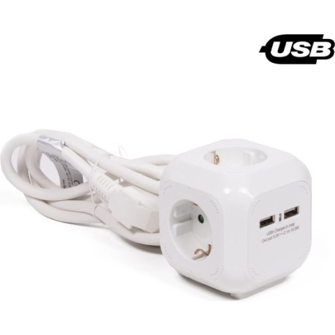 Benson Stekkerdoos - 1.5 meter - met Randaarde Stekker - 16A - 230 V - 2 USB Aansluitingen - Wit