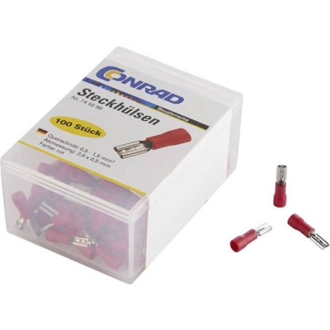 TRU COMPONENTS 745151 Platte stekker (female) Insteekbreedte: 6.4 mm Insteekdikte: 0.5 mm 180 ° Deels geïsoleerd Rood 1