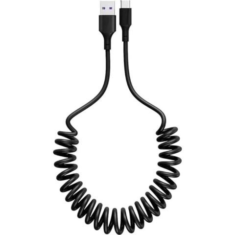 VCTparts Oplaadkabel Auto Rekbare USB 3.0 naar USB-C Krulsnoer Veer 1.5 Meter Zwart