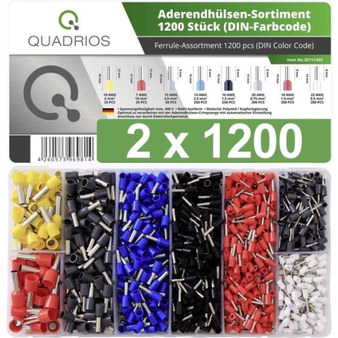 Quadrios 22C470 Assortiment adereindhulzen Deels geïsoleerd Wit, Grijs, Rood, Zwart, Blauw, Geel 2400 stuk(s)