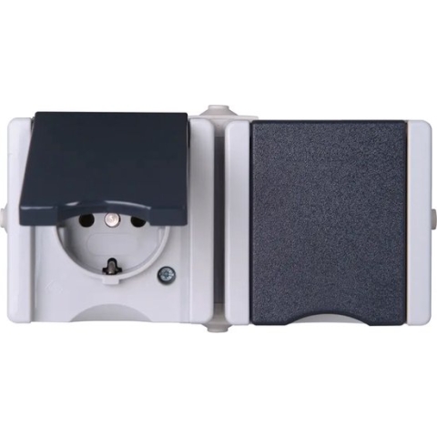 Kopp Wandcontactdoos met klapdeksel - Opbouw - 2-voudig - Horizontaal - spatwaterdicht - Grijs