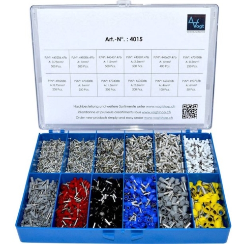 Vogt 4015 Assortiment adereindhulzen 0.50 mm² - 6 mm² Zilver, Wit, Grijs, Rood, Zwart, Blauw, Geel 3650 stuk(s)