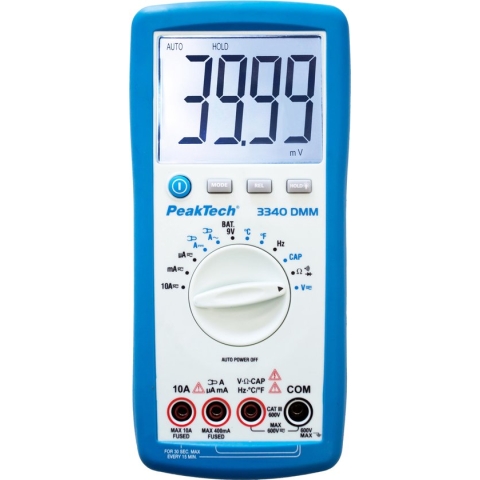 Peaktech 3340 - multimeter - 600V AC/DC - 10A AC/DC - Auto bereik - CAT III 600V