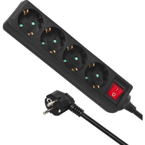 Maclean MCE194G - Stekkerdoos 4-voudig met randaarde - 5 m snoer verlengsnoer - zwart