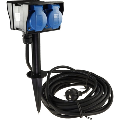 Buitenstopcontact met grondpin - Tuinpaal met stopcontact 4-voudig - Tuinstopcontact met 10m kabel - Tuinstekkerdoos IP44 Waterdicht - Zwart