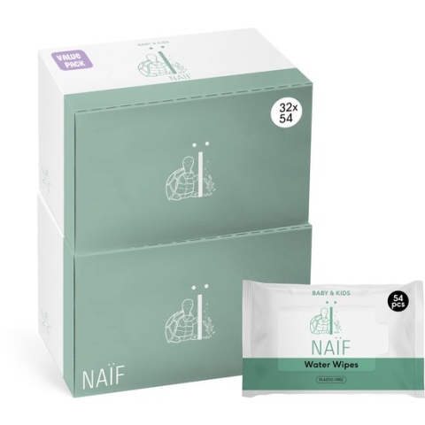 Naïf - Plasticvrije Billendoekjes Voordeelset - 1728 doekjes - 32 pakjes (2 verpakkingen van 16 stuks x 54 doekjes) - Baby - met Natuurlijke Ingrediënten