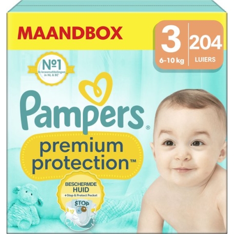 Pampers Premium Protection - Maat 3 (6-10kg) - 204 Luiers - Maandbox