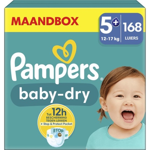 Pampers Baby-Dry - Maat 5+ (12kg - 17kg) - 168 Luiers - Maandbox
