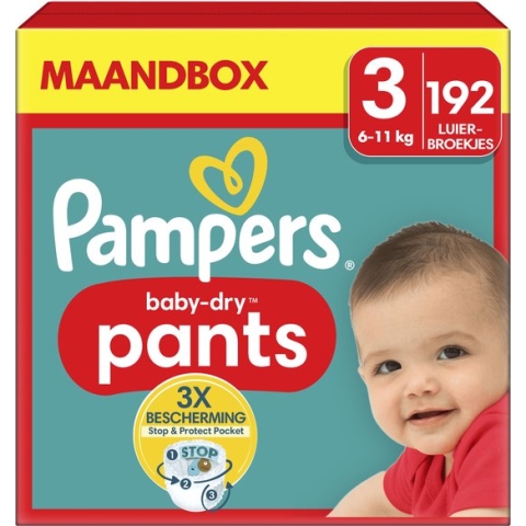 Pampers Baby-Dry Pants - Maat 3 (6-11kg) - 192 Luierbroekjes - Maandbox