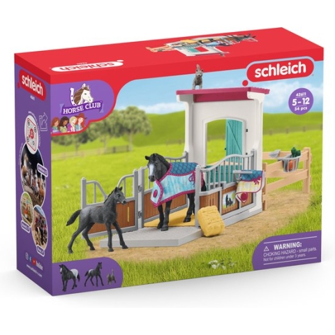 schleich HORSE CLUB - Paardenbox - met Merrie & Veulen - Afneembaar Zadel & Hoofdstel - Paarden Speelgoed - Kinderspeelgoed