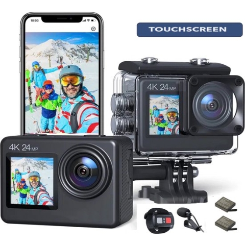 JC's - Action Camera 4K - Vlogcamera- Touchscreen - Dual screen - Afstandbediening - Externe microfoon - EIS Stabilisatie