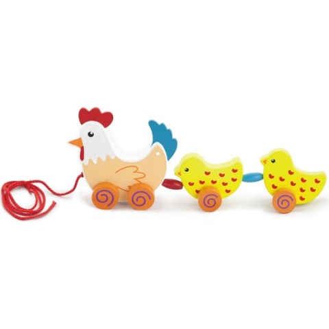 Viga Toys - Loop en Trekfiguur - Kip met Kuikens