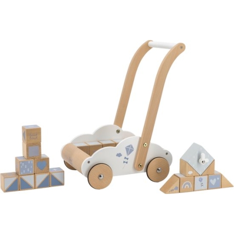 Label Label Blauw Houten Loopwagen Met Blokken LLWT-24678