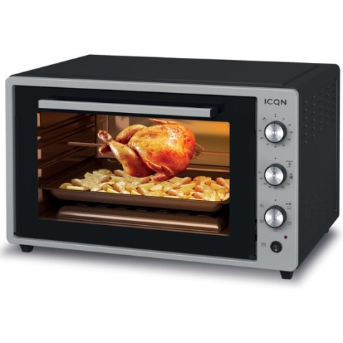 ICQN XXL Vrijstaande Oven - 60L - Convectie Mini Oven - Hetelucht & Grillfunctie - Geëmailleerde Holte - Grijs