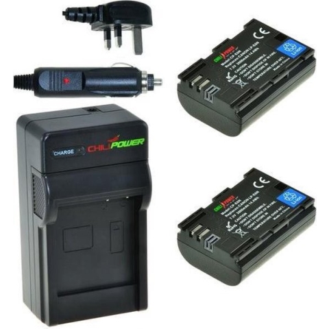 ChiliPower 2 x LP-E6N accu's voor Canon - Charger Kit + car-charger - UK version