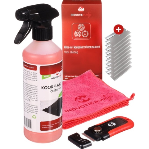 Inductie Maatje® - De orginele kookplaat reinigingsset - reinigingsvloeistof - schraper - reinigingsdoek