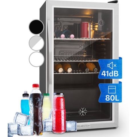 Klarstein Beersafe XXL - Vrijstaand - Drankkoelkast - Dubbel Geïsoleerde Glazen Deur - Per Graad Instelbare Binnentemperatuur Van 3 Tot 10 °C - 80 Liter - Panoramadeur - Gebrosteld Roestvrij Staal - Draaiknop - LED-Verlichting - 5 Standen