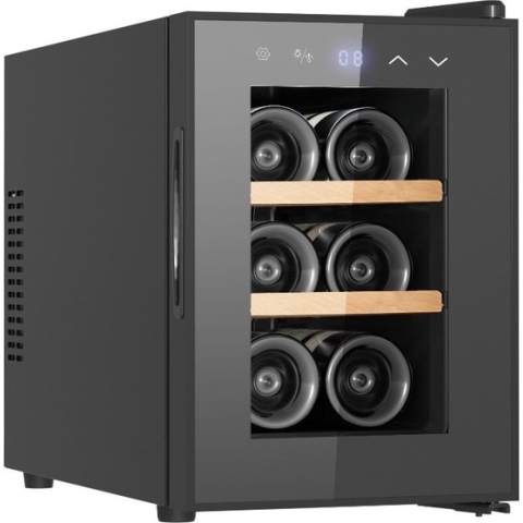 Vinata Premium Wijnkoelkast Vrijstaand Sena - Zwart - 6 flessen - 39.3 x 26.5 x 49.5 cm - Glazen deur