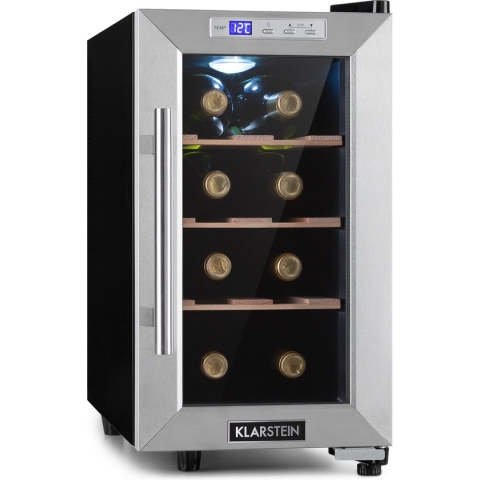 Klarstein Reserva 8 Uno - Wijnkoelkast - 23 Liter /8 Flessen - Temperatuurbereik: 11 Tot 18 °C - 26 dB - RVS - Zilver