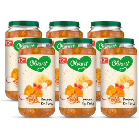 Olvarit Babymaaltijd 12+ Maanden – Pompoen Kip Pasta – 6 x 250g