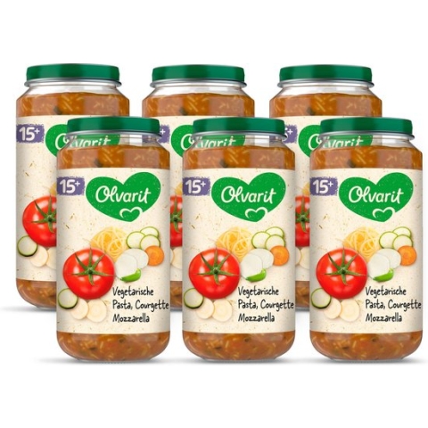 Olvarit Babymaaltijd 15+ Maanden – Vegetarische Pasta Courgette Mozzarella – 6 x 250g