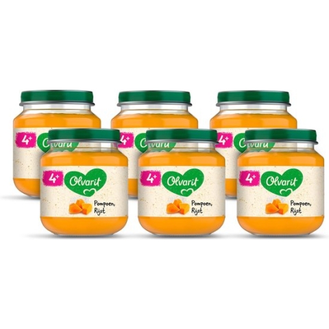 Olvarit Babymaaltijd 4+ Maanden – Pompoen Rijst – 6 x 125g