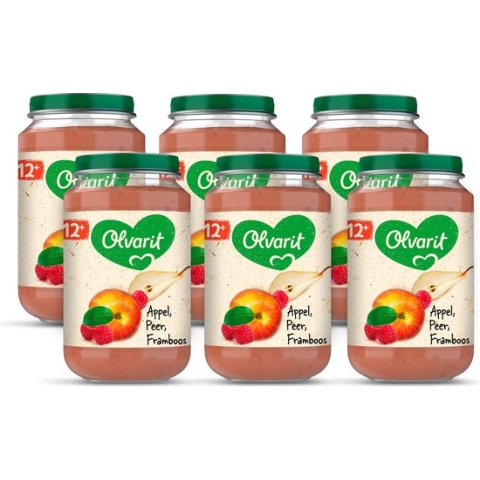 Olvarit Fruithapje 12+ Maanden – Appel Peer Framboos - 6 x 200g