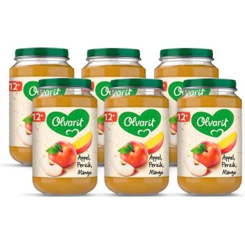 Olvarit Fruithapje 12+ Maanden – Appel Perzik Mango- 6 x 200g