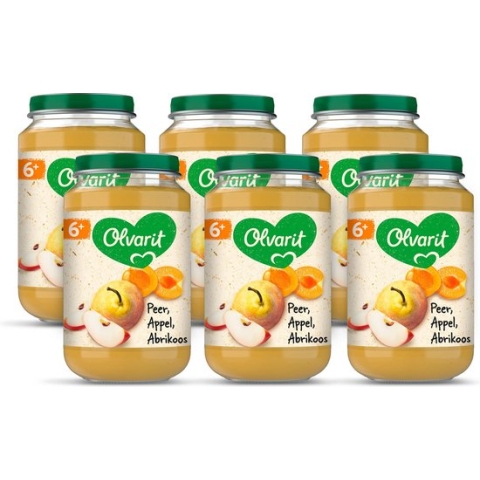 Olvarit Fruithapje 6+ Maanden – Peer Appel Abrikoos - 6 x 200g