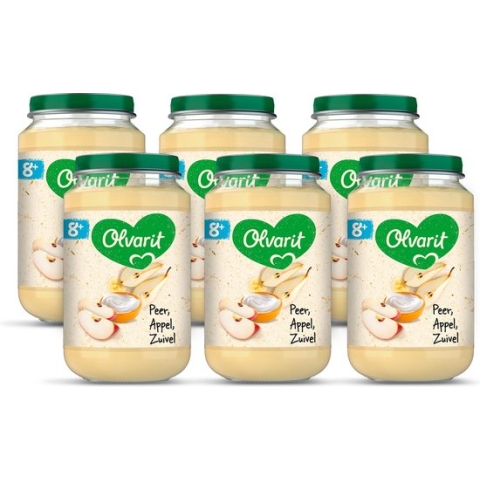 Olvarit Fruithapje 8+ Maanden – Peer Appel Zuivel – 6 x 200g