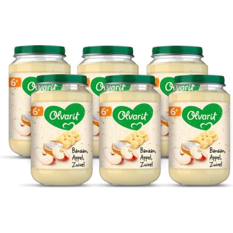 Olvarit Fruithapje 6+ Maanden – Banaan Appel Zuivel - 6 x 200g