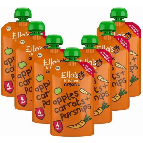 7x Ella's kitchen Carrots, Apples & Parsnip 4+ m 120 gr