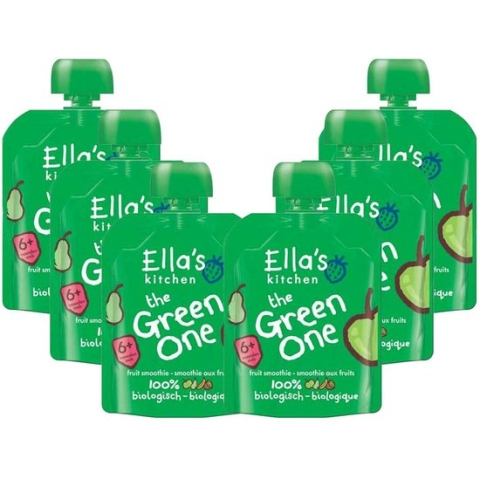 6x Ella's kitchen Knijpzakje Fruit Smoothie 6+ m Appel Peer Banaan Kiwi 90 gr