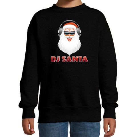 Foute kersttrui / sweater - DJ Santa / Kerstman - stoere zwarte kersttrui voor kinderen - kerstkleding / christmas outfit 152/164