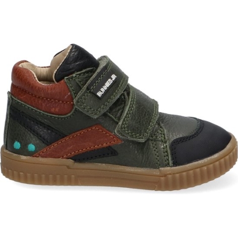 Bunnies JR 221662-569 Jongens Hoge Sneakers - Groen/Bruin - Leer - Klittenband