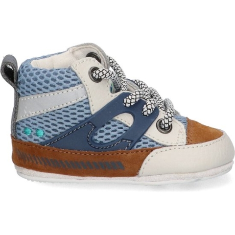 Bunnies JR 223122-503 Jongens Babysneakertjes - Blauw/Bruin/Beige - Leer - Veters