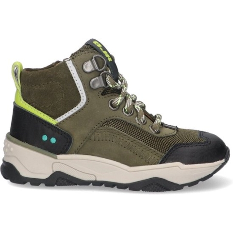 Bunnies JR 223843-569 Jongens Hoge Sneakers - Groen/Zwart - Leer - Veters