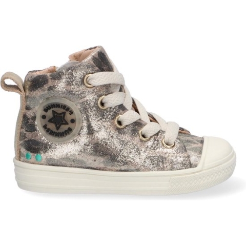 Bunnies JR 221235-906 Meisjes Hoge Sneakers - Goud/Print - Leer - Veters
