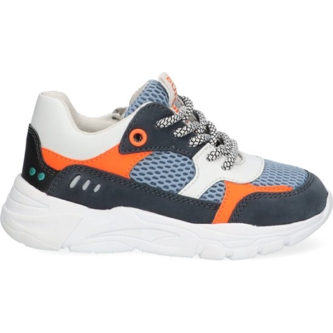 Bunnies JR 223340-529 Jongens Lage Sneakers - Blauw/Oranje - Nubuck - Veters