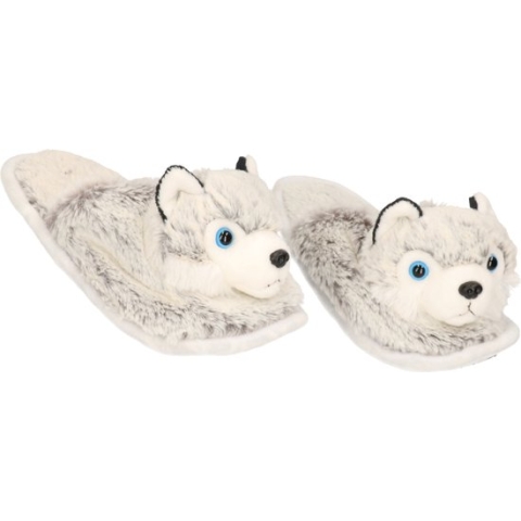Dieren husky hond sloffen/pantoffels voor kinderen - Wit - Maat 32-35