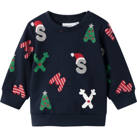 name it NBNRICHRIST LS SWEAT BOX BRU Unisex Trui - Dark Sapphire - Maat 50