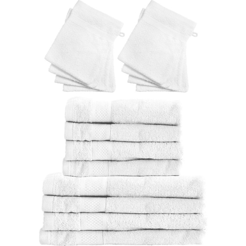 Set 4x Badhanddoeken 70x140 + 4x Handdoeken 50x100 + 8x Washandjes - Wit - Hotelkwaliteit