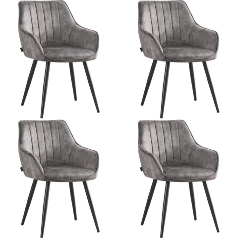 Colenis® - Ozzy Eetkamerstoel - Set Van 4 - Grijs - Adoré Velvet - Industrieel - Met armleuning